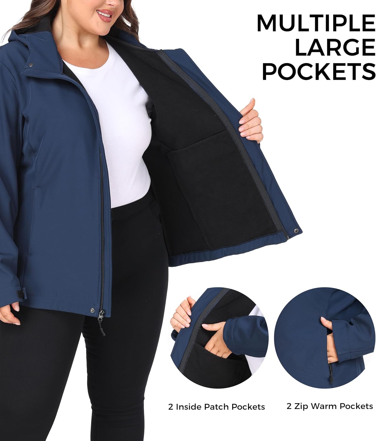 wantdo Women's Plus Size Softshell Jackets Hooded Fleece Lined Windbreaker