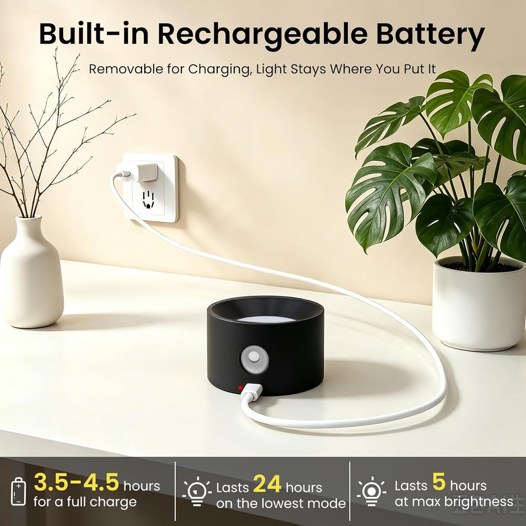 Koopala 2PCS Rechargeable Battery Operated LED Wall Lamps, Wall Mounted Lights with 3 Brightness 3 Color Temp Removable Charging 360°Rotate Magnetic, Cordless Wall Sconces for Reading Bedside-Black
