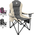 Northroad Oversized Portable Camping Chair, Full Padded Outdoor Folding Chair Support 350 LBS, Heavy Duty Lawn Chair with Cup Holder, Cooler Bag, Lumbar Support, Head Pocket for Adult-Beige