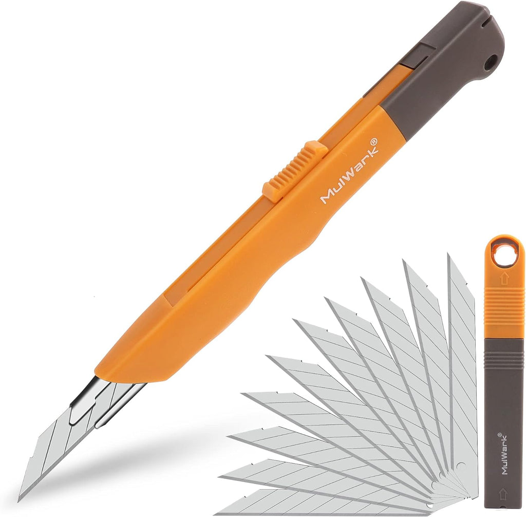 MulWark 100PC 9MM Snap Off 30 Degree Utility Knife Replacement Blades, Multi-Purpose Sharp Precision Box Cutter Blade for Universal Retractable Cutting Knives