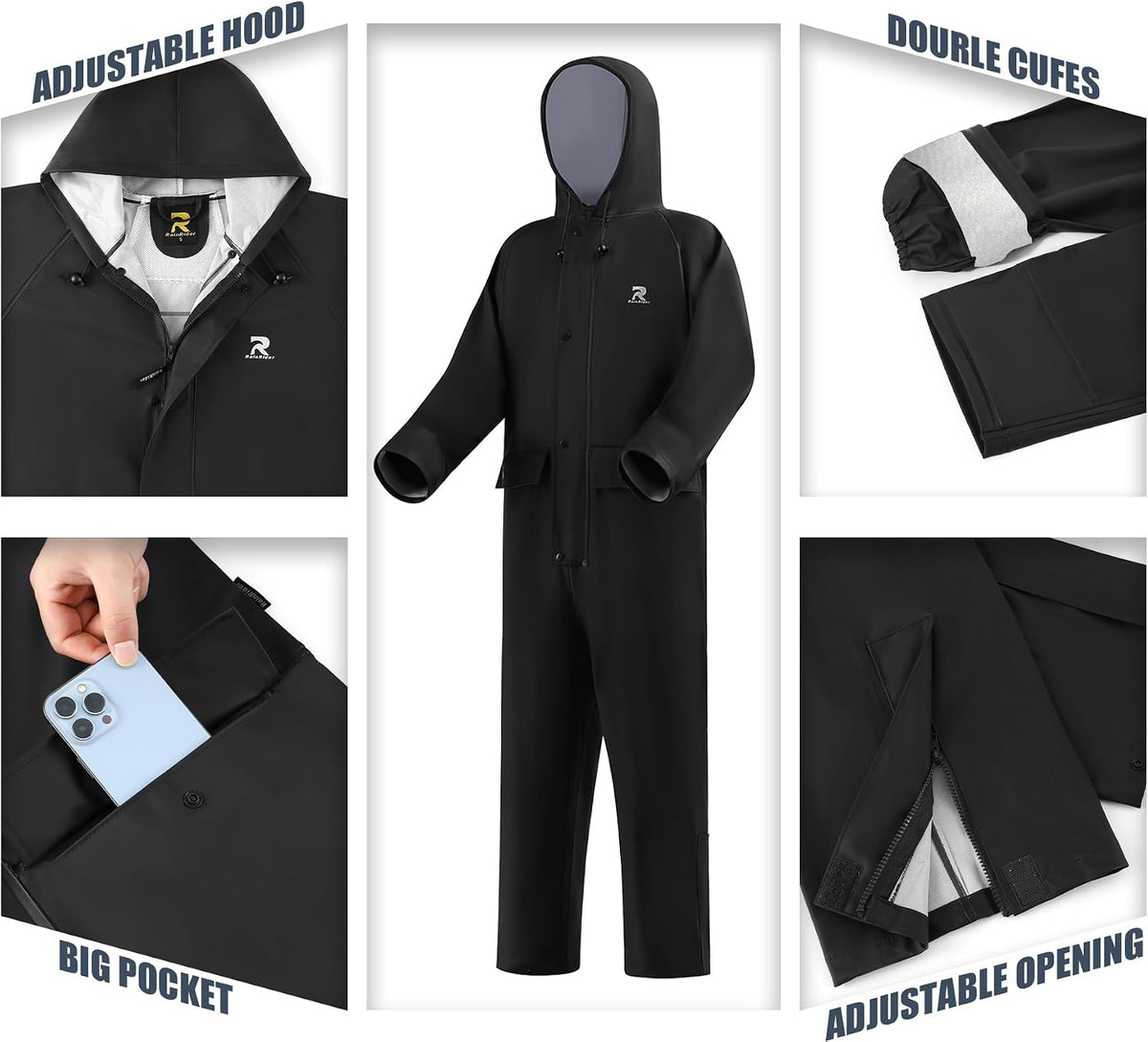 RainRider Rain Suits for Men Women Waterproof One Piece Rain Jacket & Pant Workwear Coverall