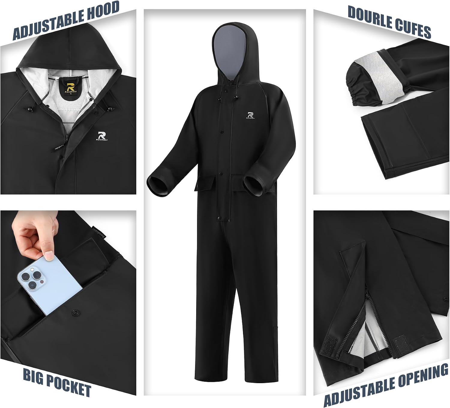 RainRider Rain Suits for Men Women Waterproof One Piece Rain Jacket & Pant Workwear Coverall
