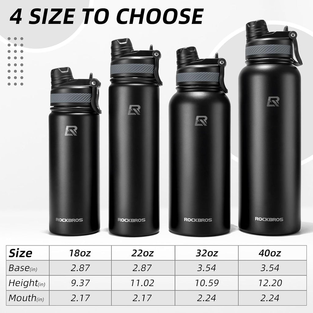 ROCKBROS Insulated Water Bottle with Straw, Stainless Steel Sports Bottle