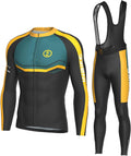 INBIKE Men's Cycling Clothing Set, Long Sleeve Cycling Jersey with 3 Rear Pockets, Cycling Bib Pants 3D Padded Breathable
