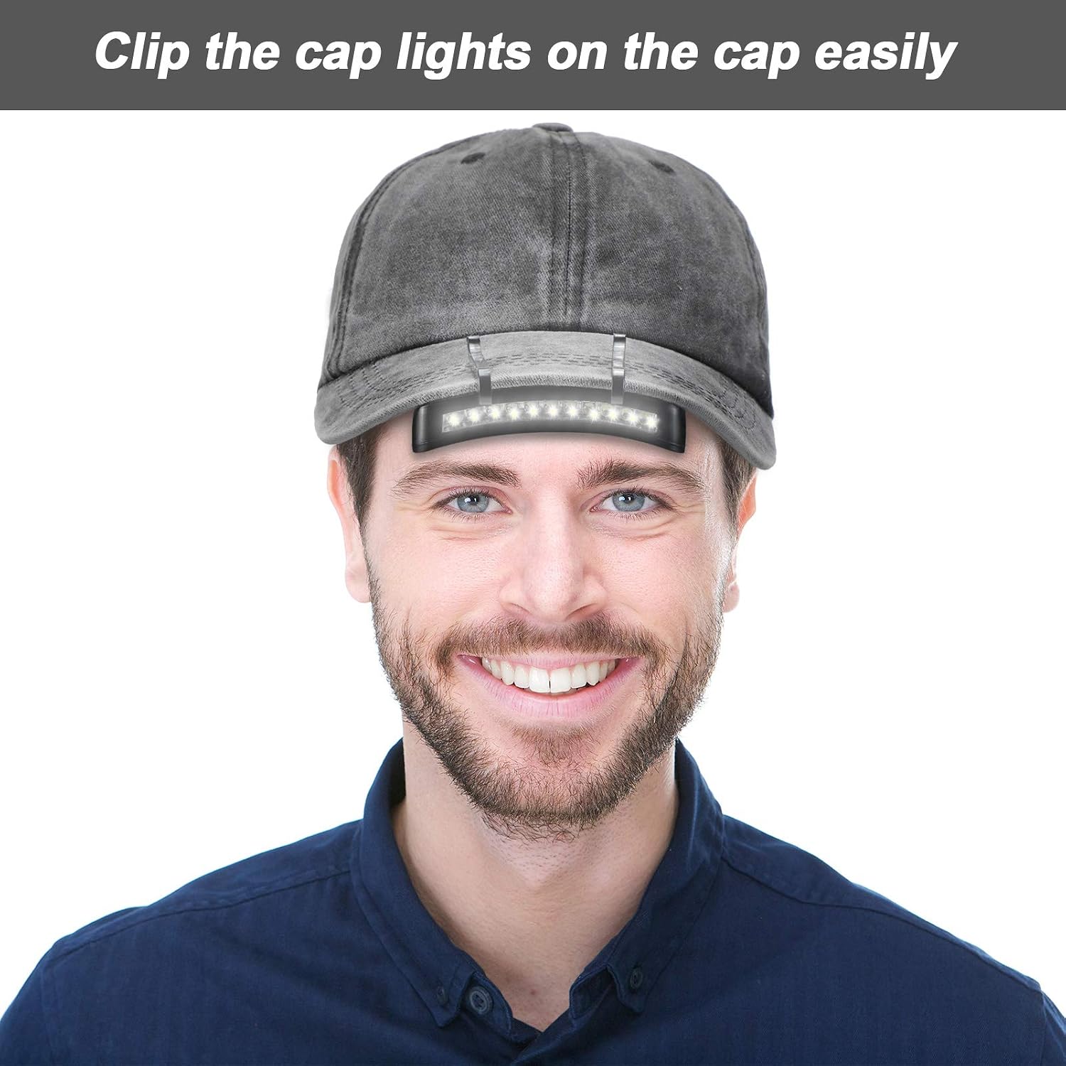 Mudder 4 Pcs Black Hat Lights Clip on Battery Powered 11 LED Cap Flashlight