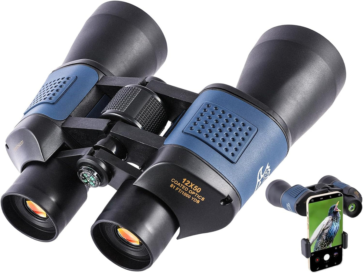 12x50 Binoculars with Built-in Compass & Phone Adapter