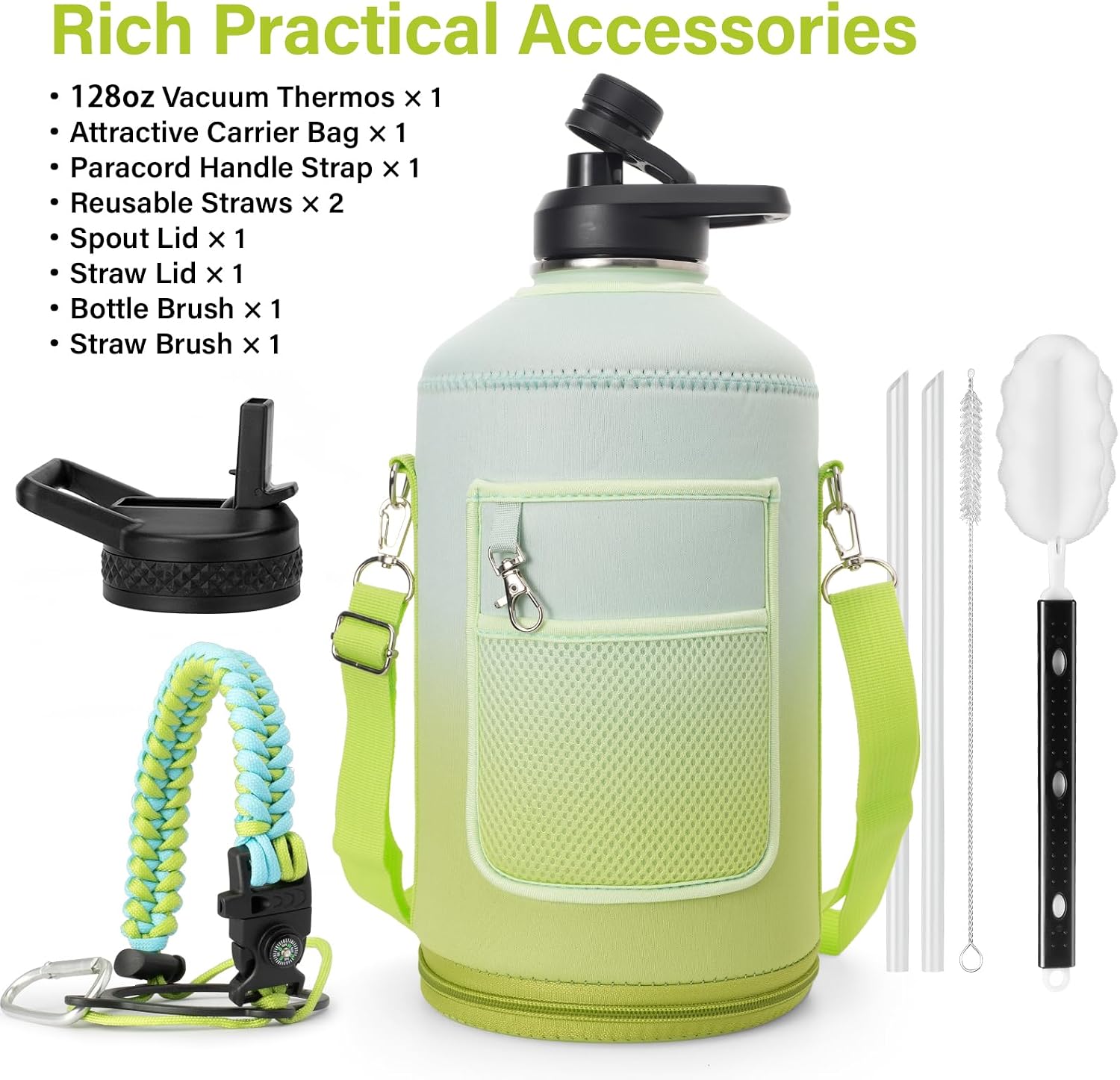 DYSANKY 1 Gallon Insulated Water Bottle w/Straw & Portable Carrier Bag