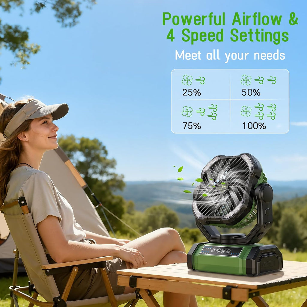 UUYEE Camping Fan Rechargeable, Battery Powered Fans - Green