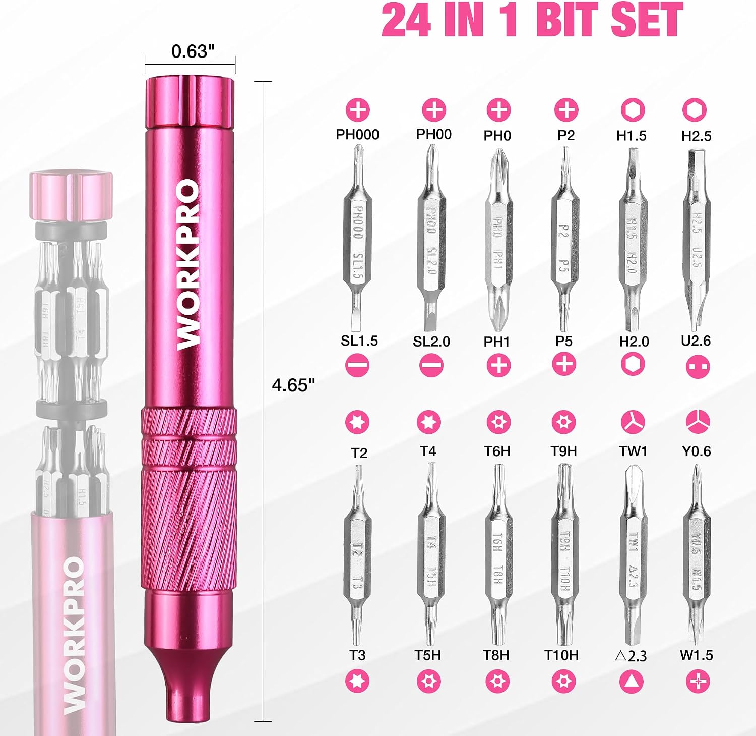 WORKPRO 24 in 1 Multi Bit Mini Screwdriver Set Magnetic, Pink