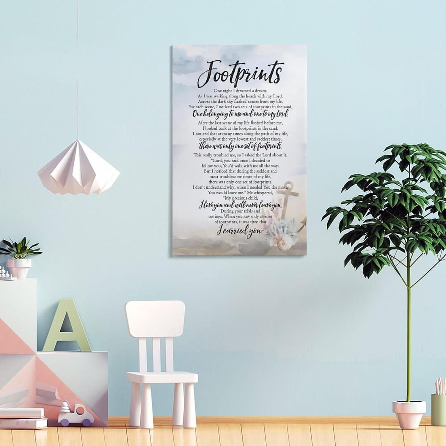 Footprints in the Sand Religious Canvas Wall Art Posters, Inspirational Beach Sunset Poem Print Poster (Framed 12x18inch, Footprints(6))