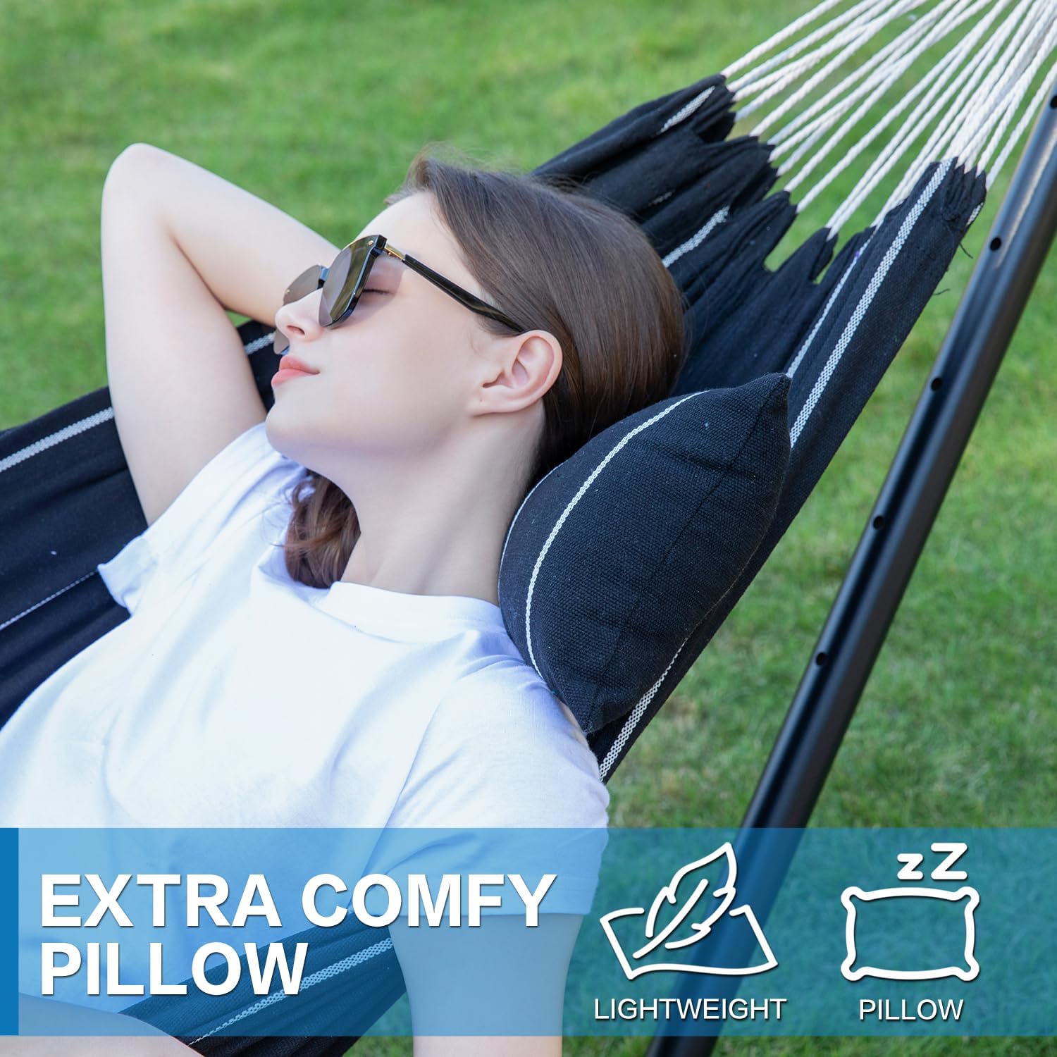 PNAEUT Double Hammock with Stand for Outside, Heavy-Duty, Portable (Chasm)