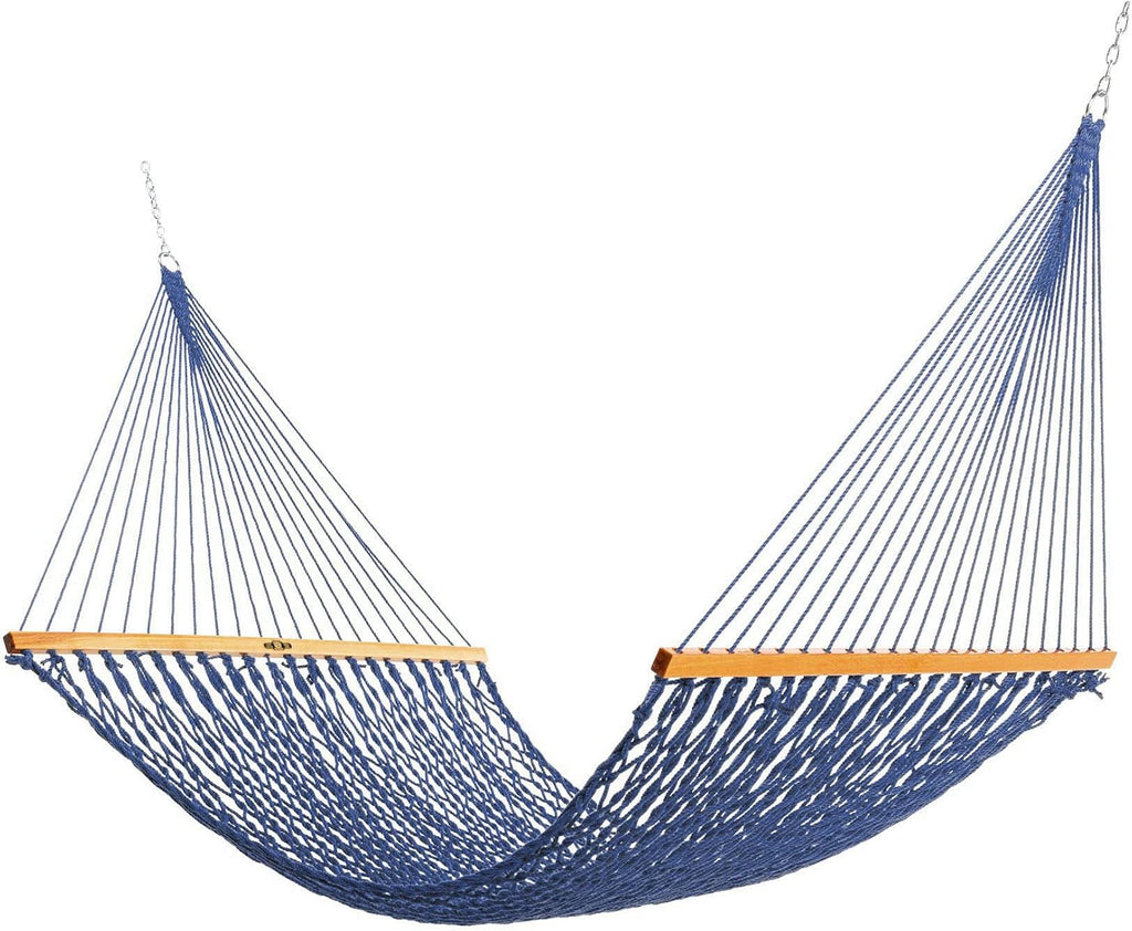 Original Pawleys Island Large Teal DuraCord Rope Hammock – 13 ft. x 55 in., 2-Person, 450 lb Capacity, Oak Spreader Bar, Zinc-Plated Hardware, Handcrafted in the USA