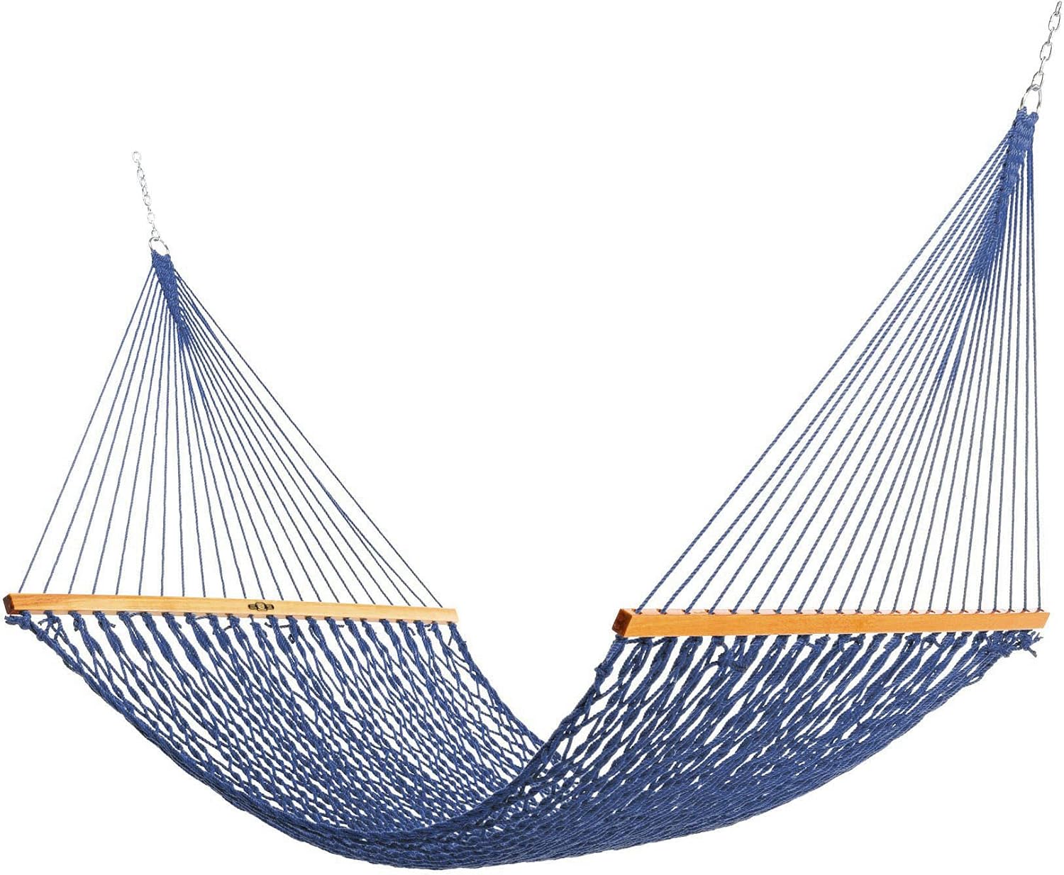 Original Pawleys Island Large Teal DuraCord Rope Hammock – 13 ft. x 55 in., 2-Person, 450 lb Capacity, Oak Spreader Bar, Zinc-Plated Hardware, Handcrafted in the USA