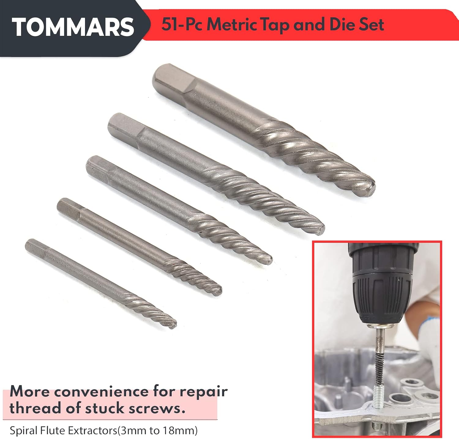TOMMARS 51Pcs Jumbo Tap and Die Set, M6-M24 Metric Threading