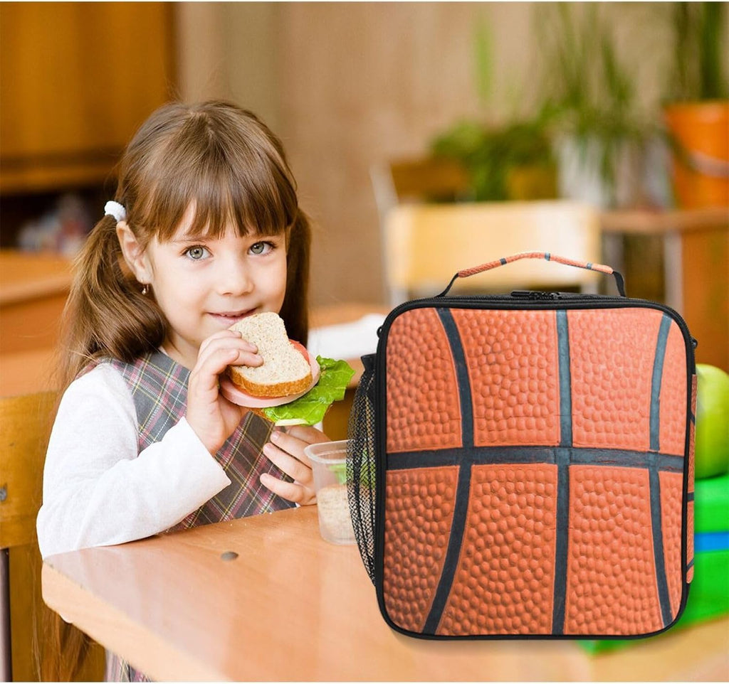 Basketball Texture Lunch Box Insulated Lunch Bag Cooler Tote Bag