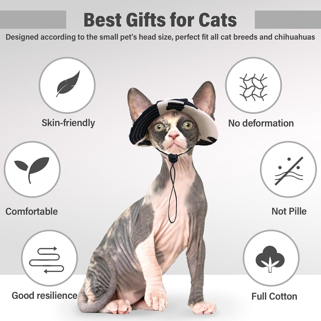 DENTRUN Cat Bucket Hat with Ear Hole, Cotton Birthday Bonnet for Small Pets
