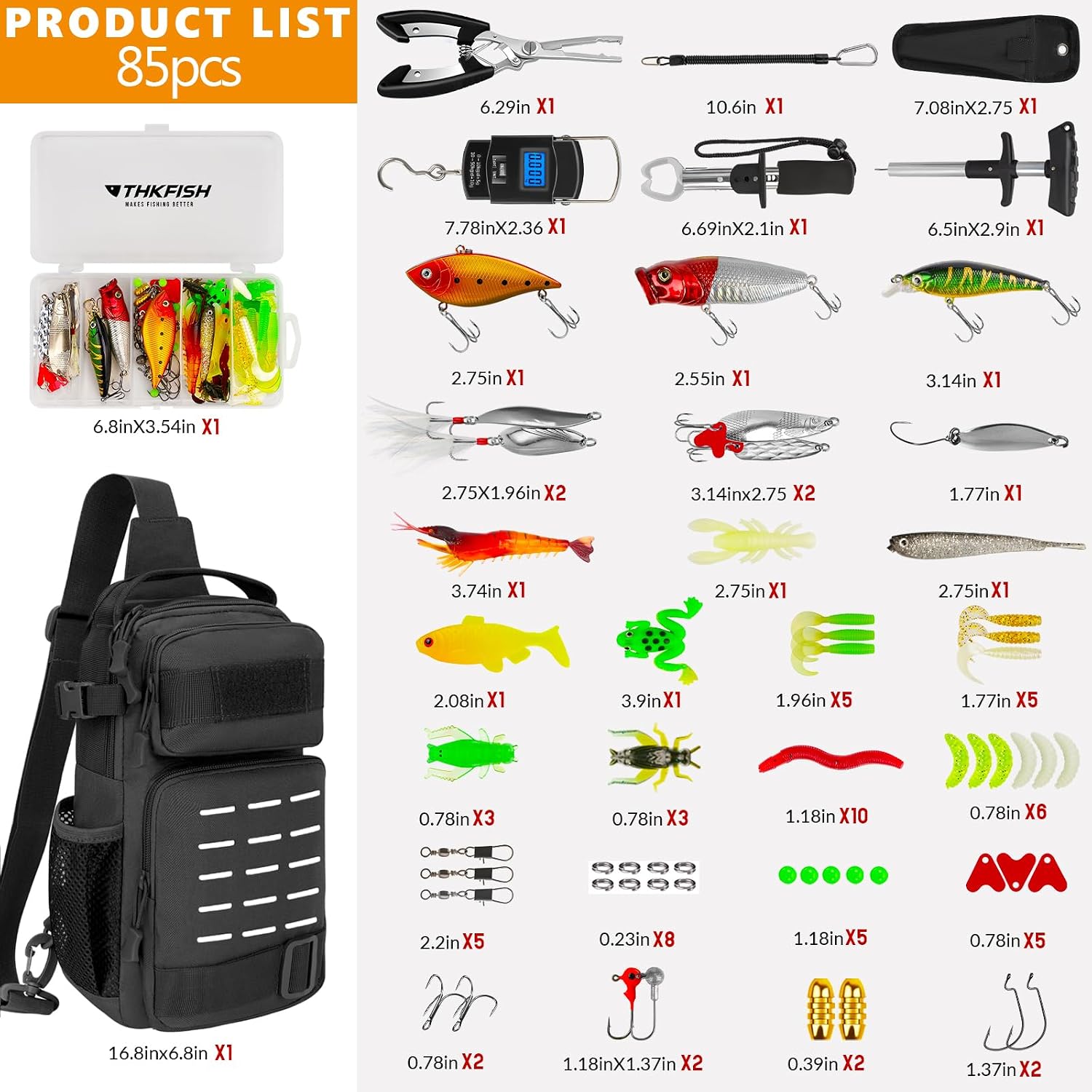 THKFISH Fishing Backpack with Tackle Boxes,Fishing Sling Bag with Gear