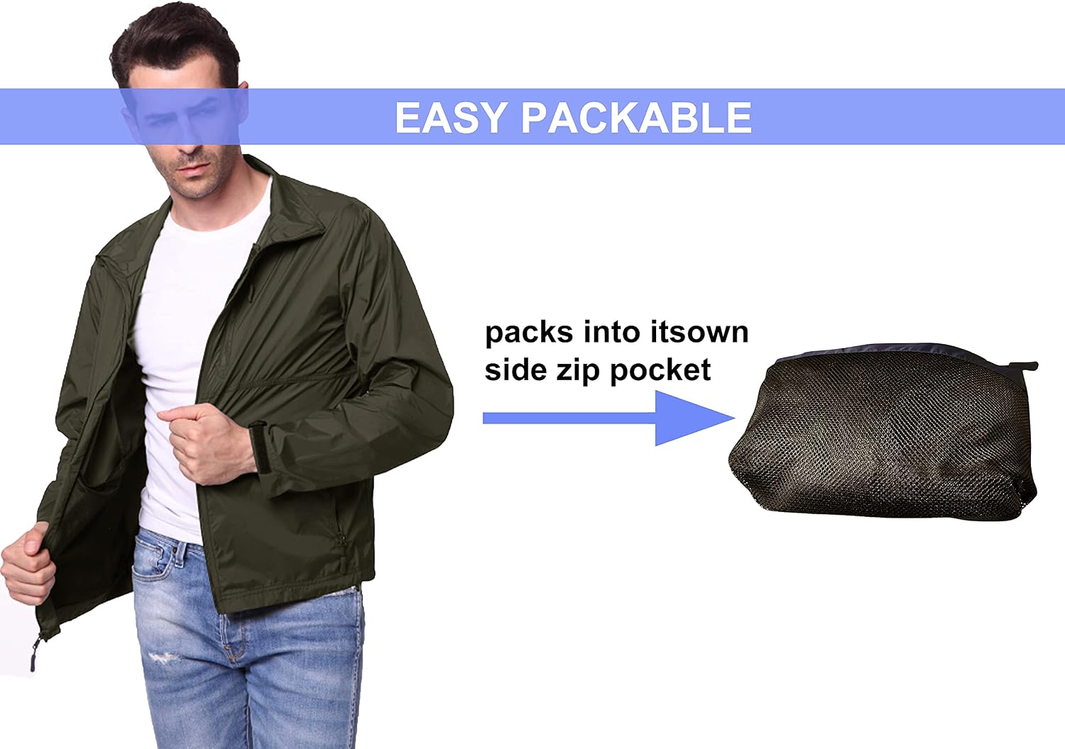 TRAILSIDE SUPPLY CO. Mens Windbreaker Jackets Lightweight Packable Jacket