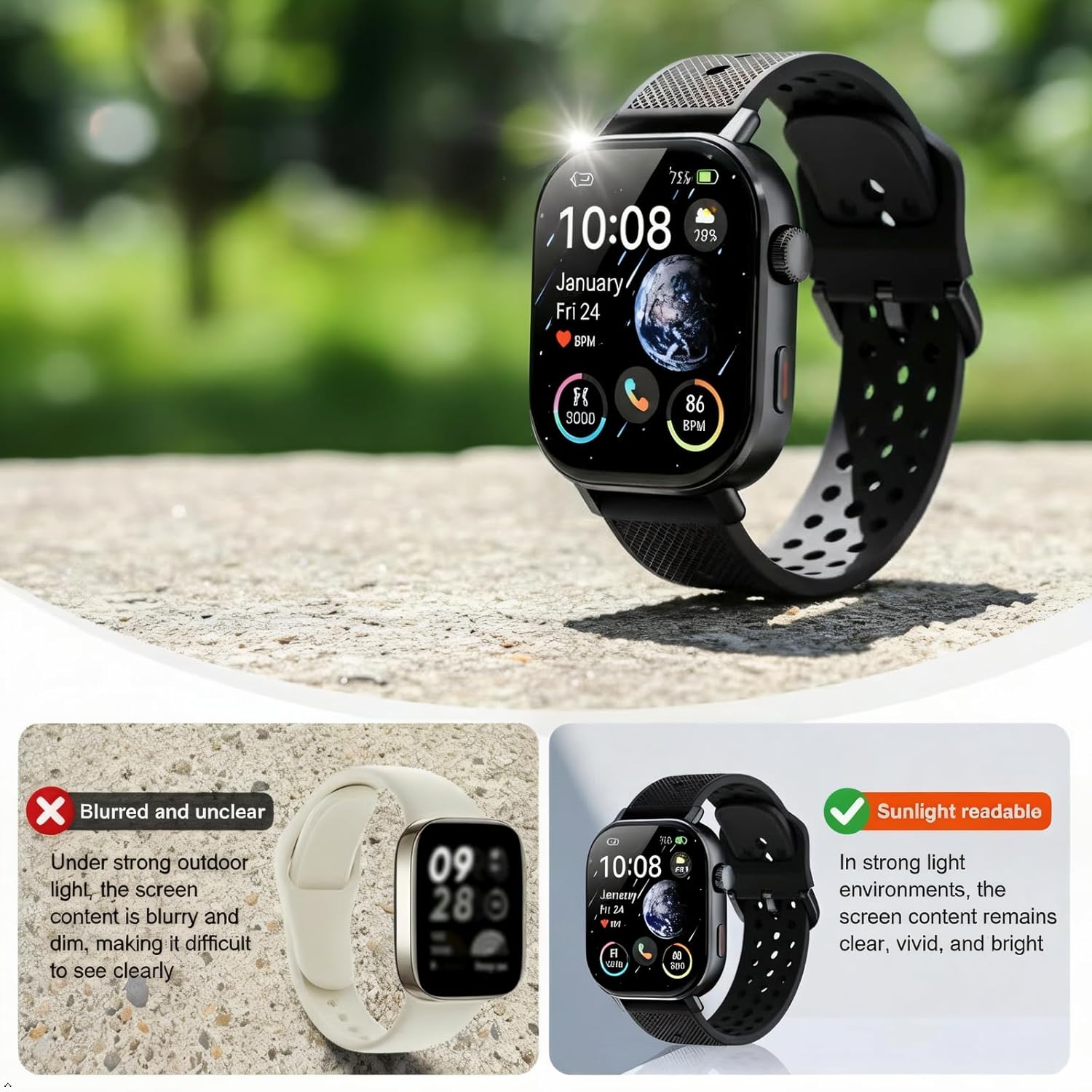 2026 Distance & Pace GPS Running Watch for Runners - Call & Text, AMOLED Large Screen, 50m Waterproof Swimming, Calorie & Step Counter, 2 Bands, Long Battery, for Seniors Men Women (Black)