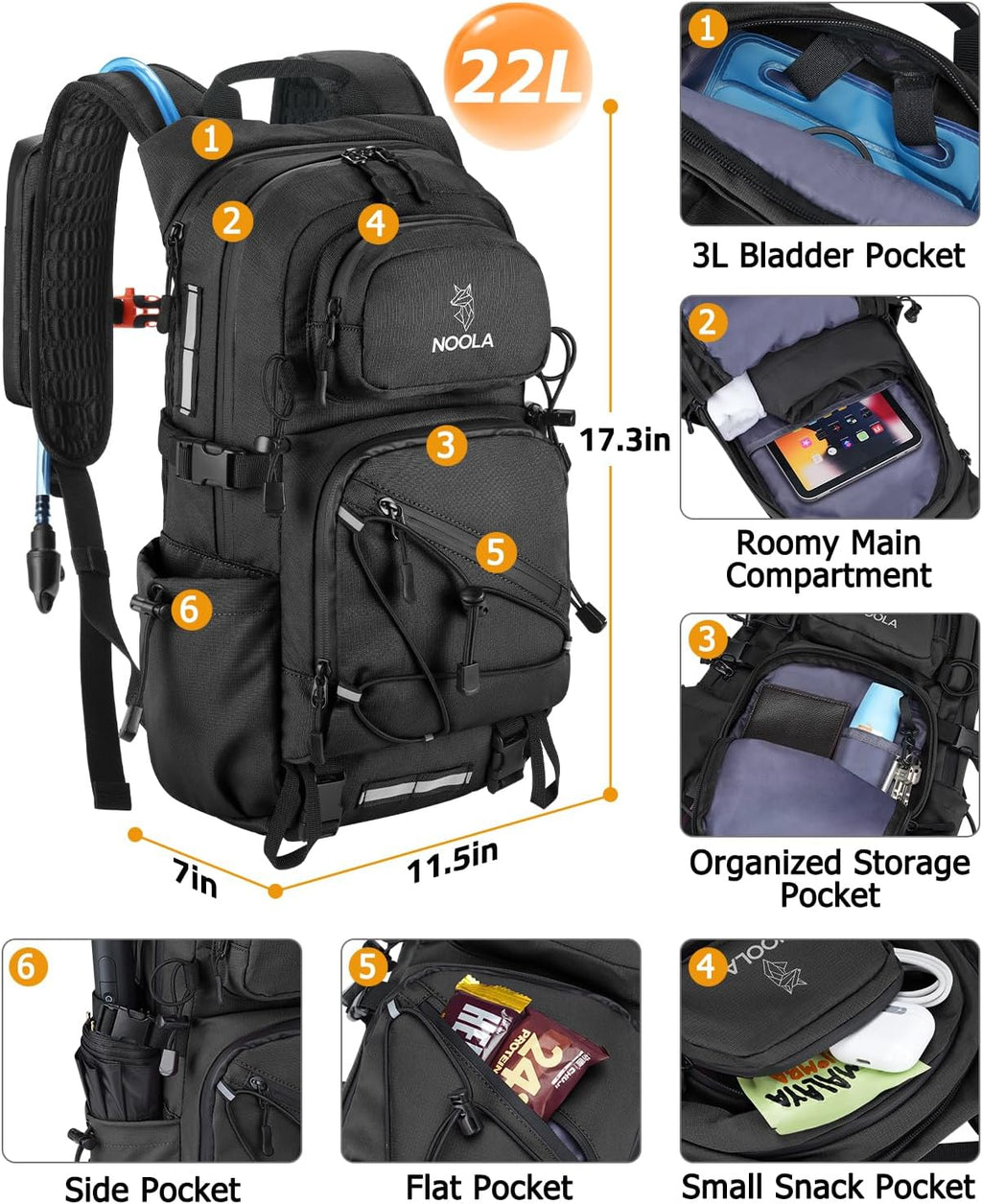 NOOLA 22L Hydration Hiking Backpack with 3L Water Bladder for Women and Men
