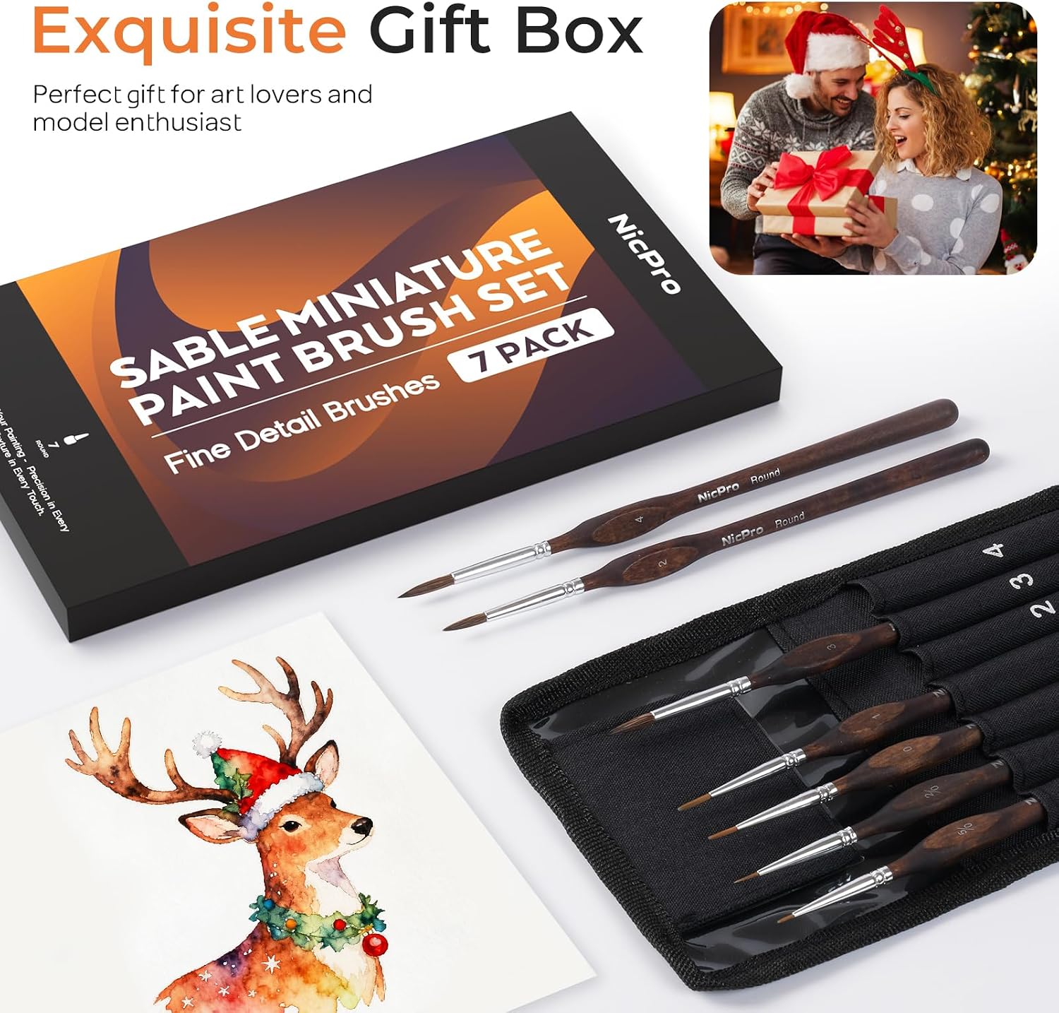Nicpro 7pcs Kolinsky Sable Miniature Paint Brushes with Cloth Roll