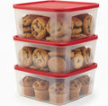 Cookie Storage Containers Airtight - 3-Pack 3.7L Square Plastic Containers With Lids for Baked Goods, Cupcake Storage & Meal Prep - BPA Free, Airtight Flat Reusable Muffin Storage Container