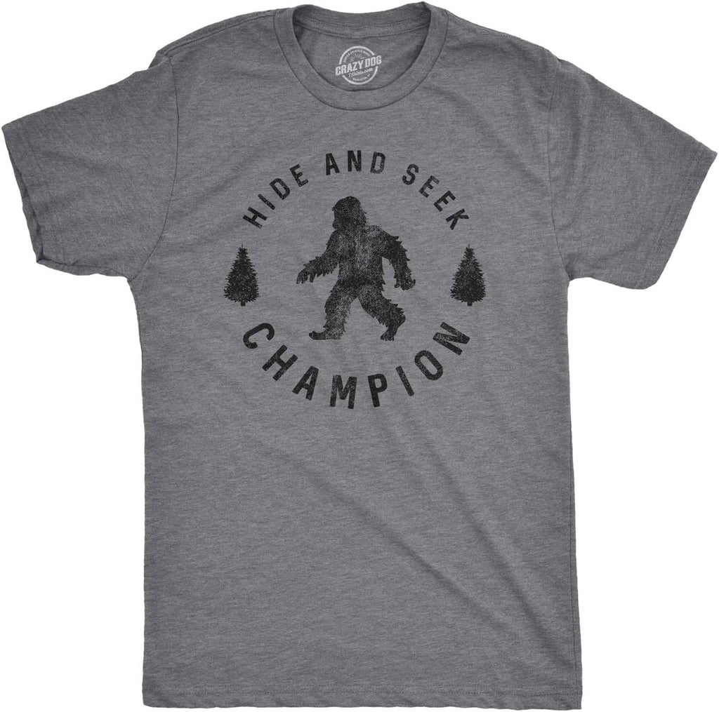 Crazy Dog T-Shirts Hide and Seek Champion Funny Bigfoot Graphic Tee