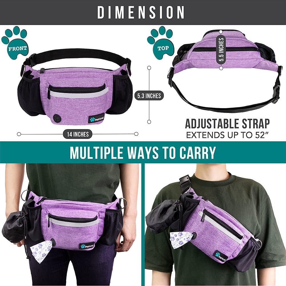 PetAmi Dog Fanny Pack, Treat Pouch for Dog Walking Training, Purple
