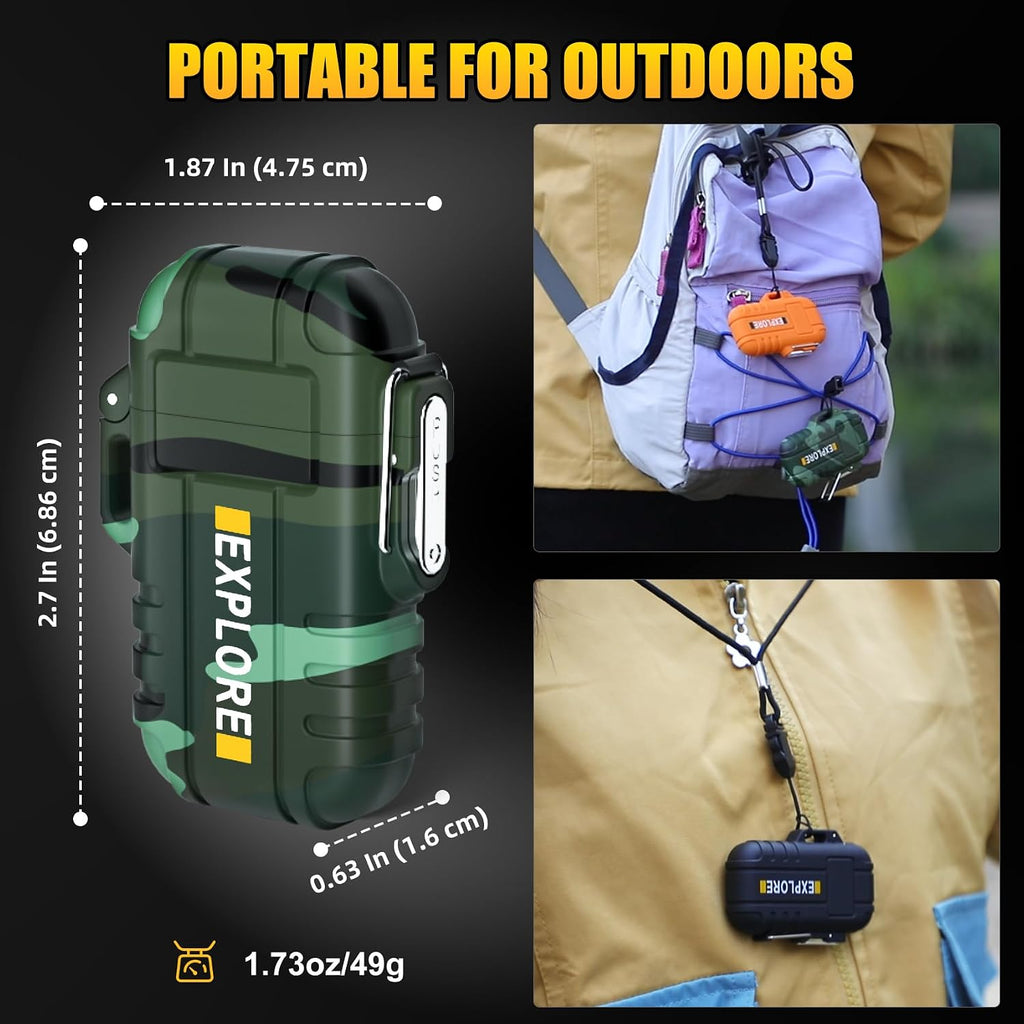 Electric Plasma Lighter, Torch Lighter, 2 Pack Outdoor Waterproof Matches | A Rechargeable Dual Arc lighter + A Refillable Butane Lighter, Camping Hiking Hunting Gadgets,Survival Gear Gifts for Men