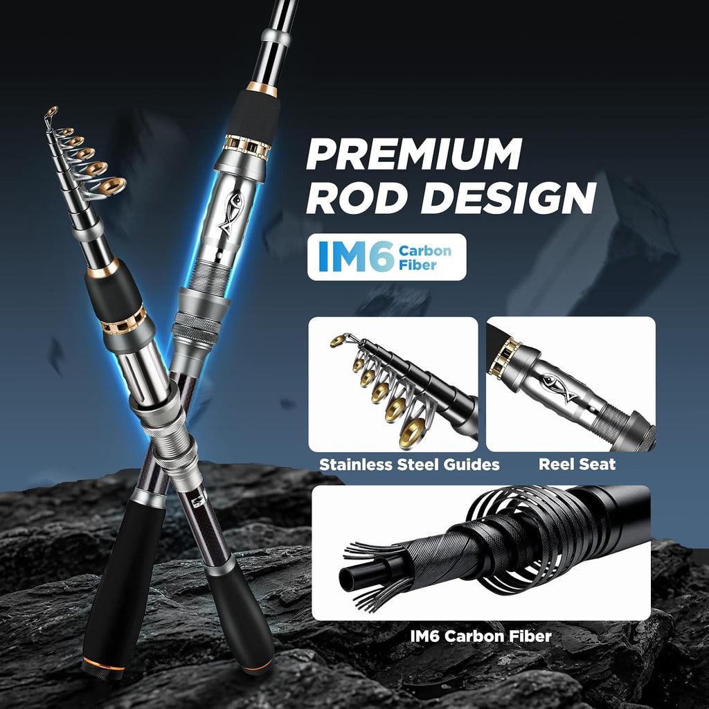 PLUSINNO Fishing Rod and Reel Combo Pole Gear Kit Telescopic Beginner