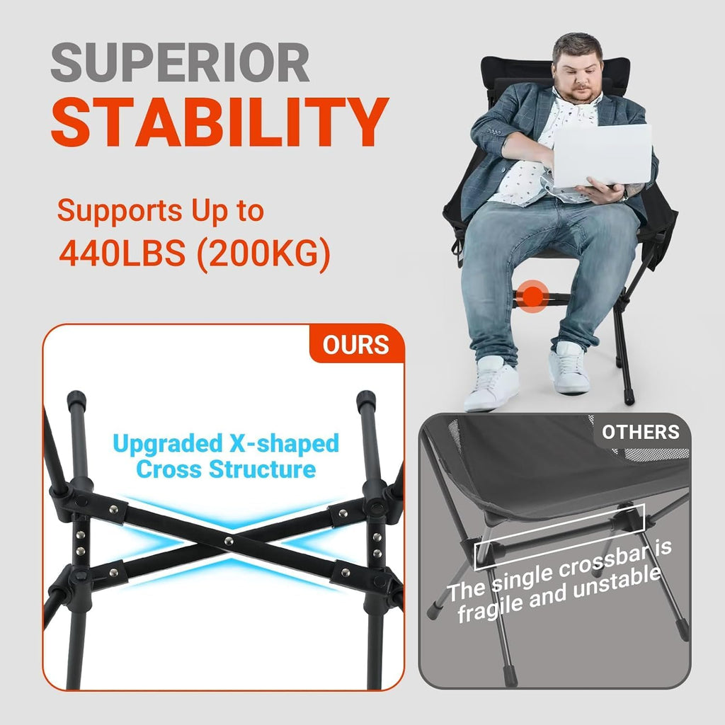 Overmont Oversized Camping Chair for Adults - 400lbs Support Heavy-Duty Padded Seat Outdoor Portable Folding Chair with Cooling Bag Cup Holder Carry Bag Comfortable for Sport Garden Beach Fishing Lawn