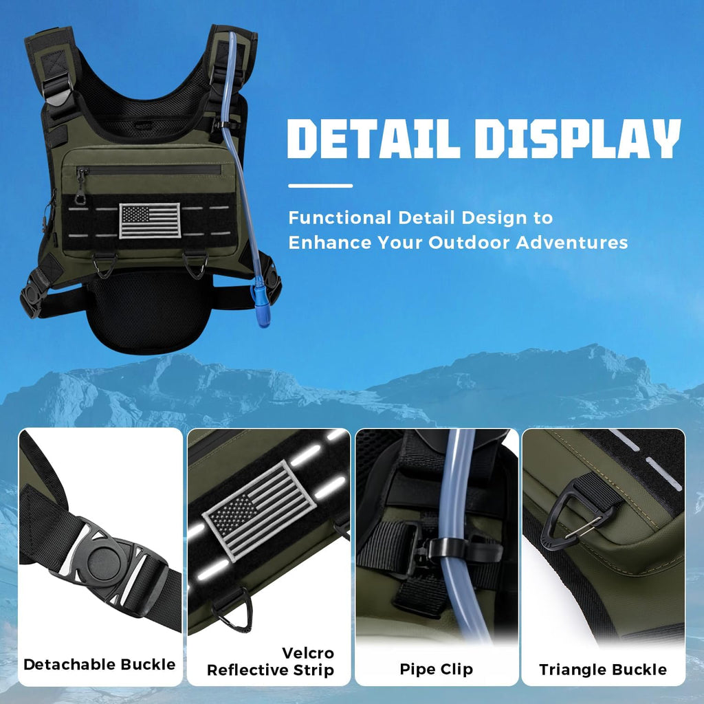 Running Hydration Vest with 2L Water Bladder， Lightweight Adjustable Hydration EDC Chest Pack for Men and Women, Water Backpack for Hiking, Cycling