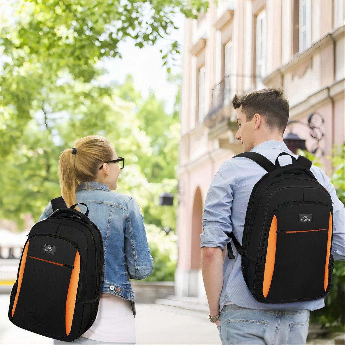 MATEIN OrangeTravel Backpack, Slim Sturdy 15.6 Inch Laptop Bag for College