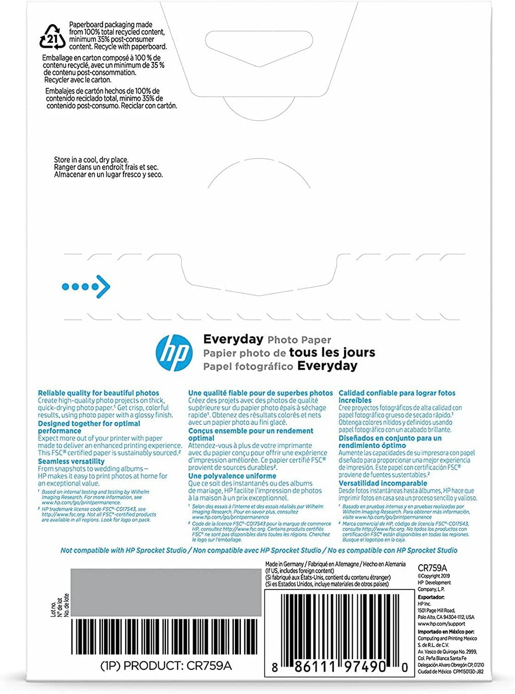 HP Everyday Photo Paper, Glossy, 4x6 in, 100 sheets (CR759A)
