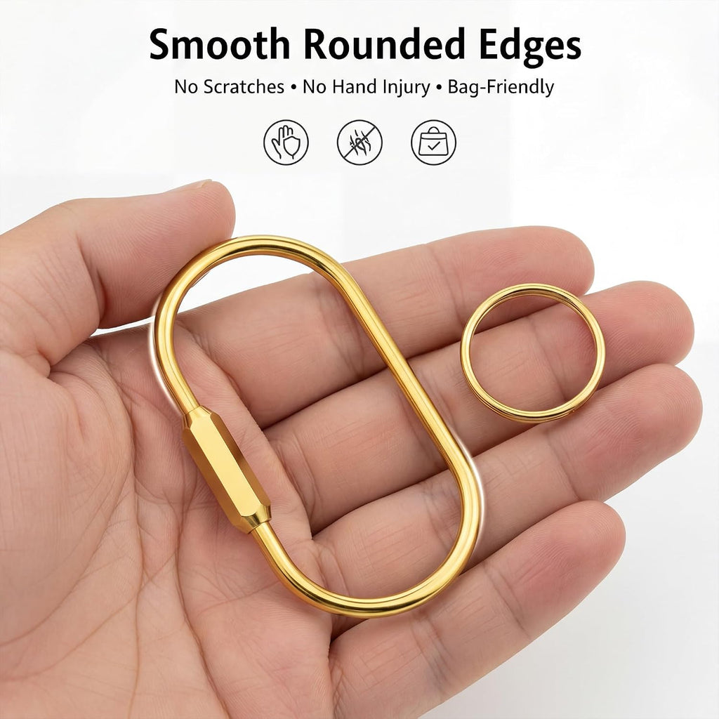 Tiezzi 12 Pack Gold Locking Carabiner Clips, Brass Key Rings for Bag Charms