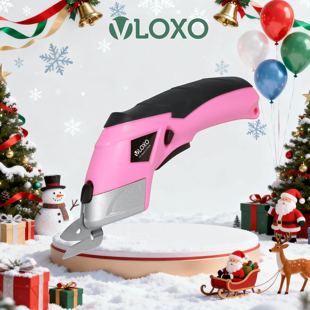 VLOXO Cordless Electric Scissors Cardboard Cutter with 2 Type Blades Rechargeable Powerful Shears Cutting Tool for Fabric Electric Box Cutter Leather Felt with Charger & Storage Box-Pink