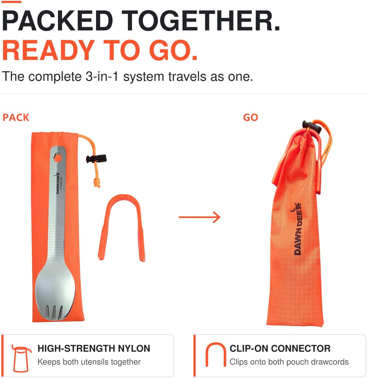 3-in-1 Titanium Backpacking Utensils, Spoon, Spork and Tongs Set