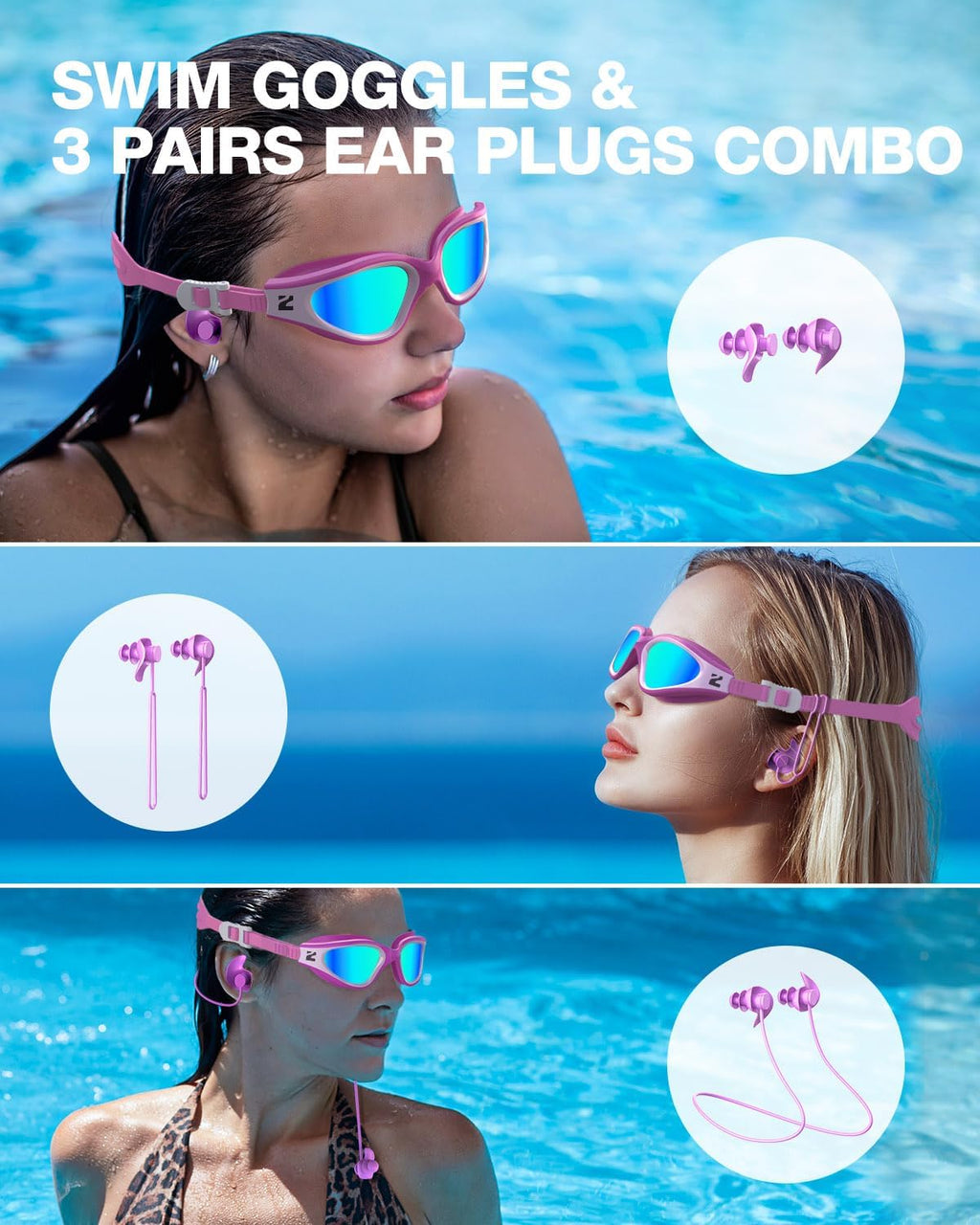 ZIONOR G1 Lite Polarized Swimming Goggles with 3 Pairs Earplugs, Anti-Fog UV Protection Swim Goggle for Adult Men Women Youth