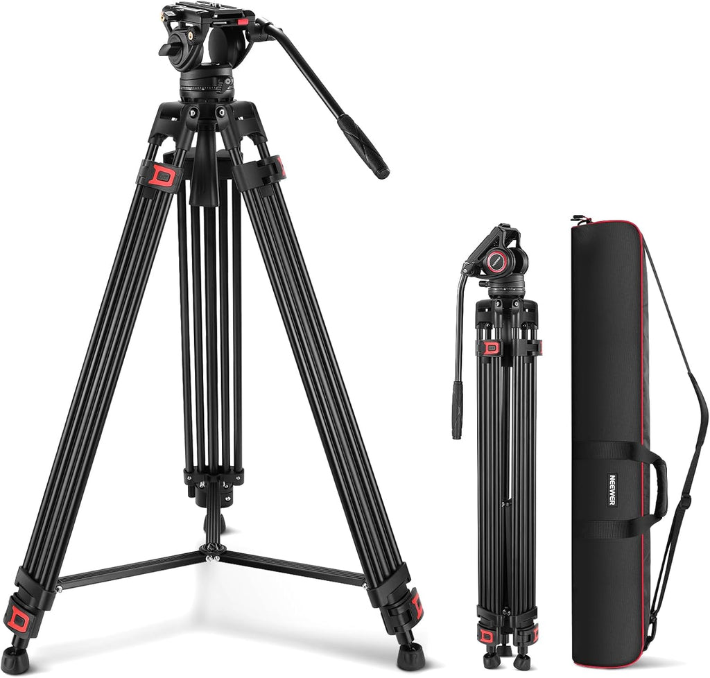 NEEWER 74" Video Tripod with Fluid Head, QR Plate , Aluminum Heavy Duty Camera Tripod Professional for DSLR Cameras Camcorders, Max Load 17.6lb/8kg, TP74