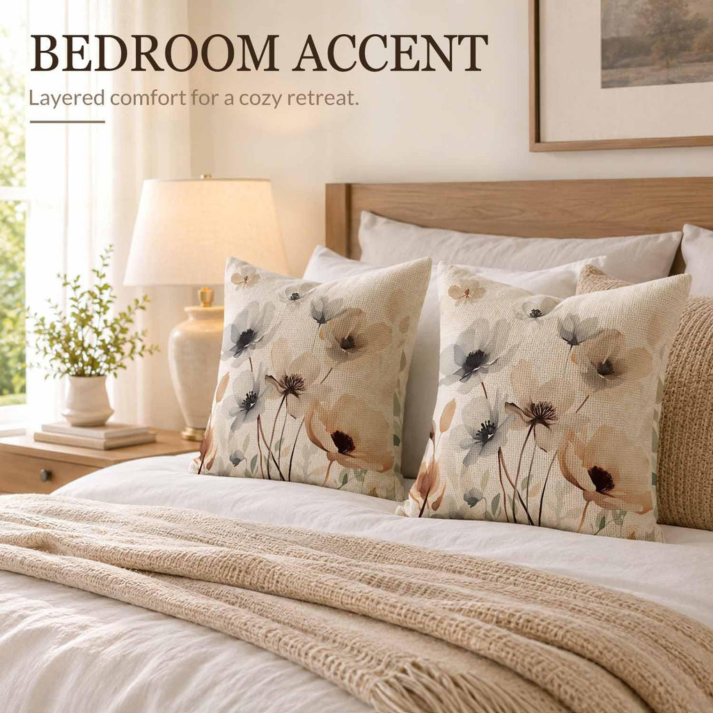 Abstract Floral Prints Throw Pillow Covers Set of 2 Vintage-Style Watercolor Throw Pillow Covers Couch Square Pillowcases Cushion for Living Room Bedroom Sofa 18x18 Inch