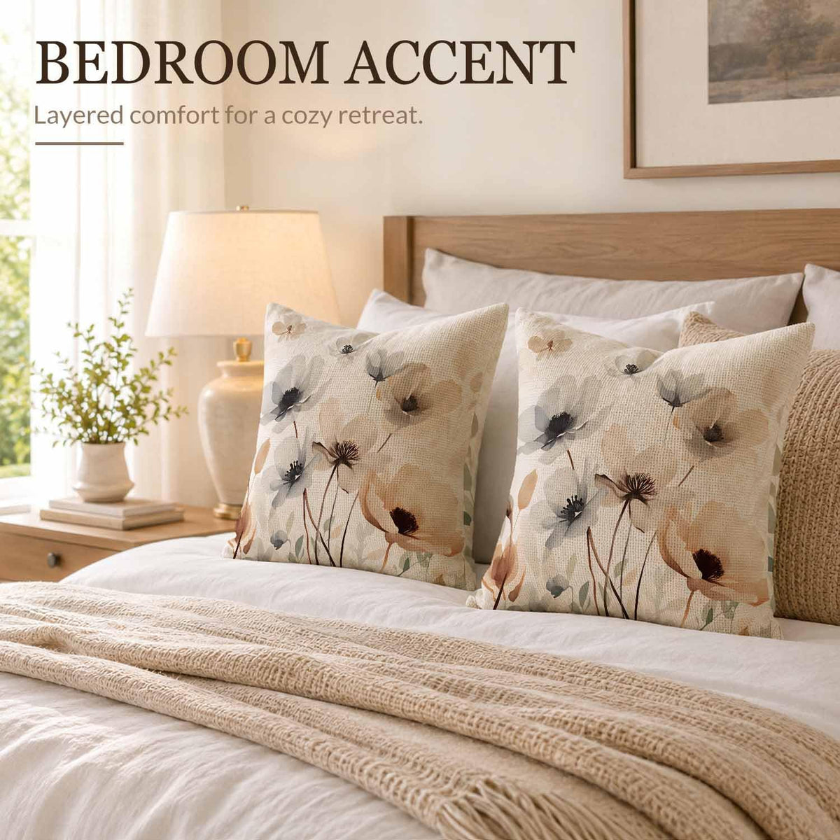 Abstract Floral Prints Throw Pillow Covers Set of 2 Vintage-Style Watercolor Throw Pillow Covers Couch Square Pillowcases Cushion for Living Room Bedroom Sofa 18x18 Inch