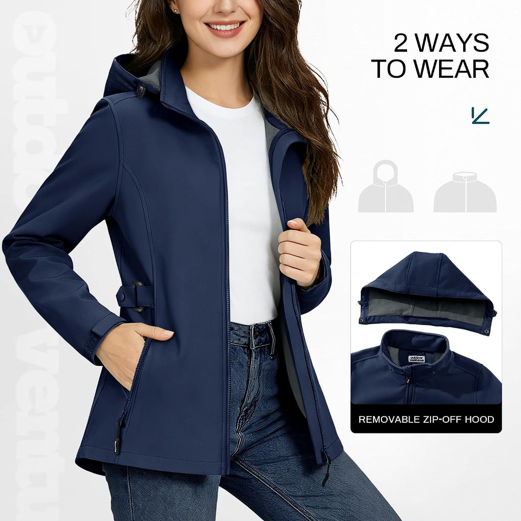 Outdoor Ventures Women's Fleece Lined Rain Jacket Waterproof Softshell Coat