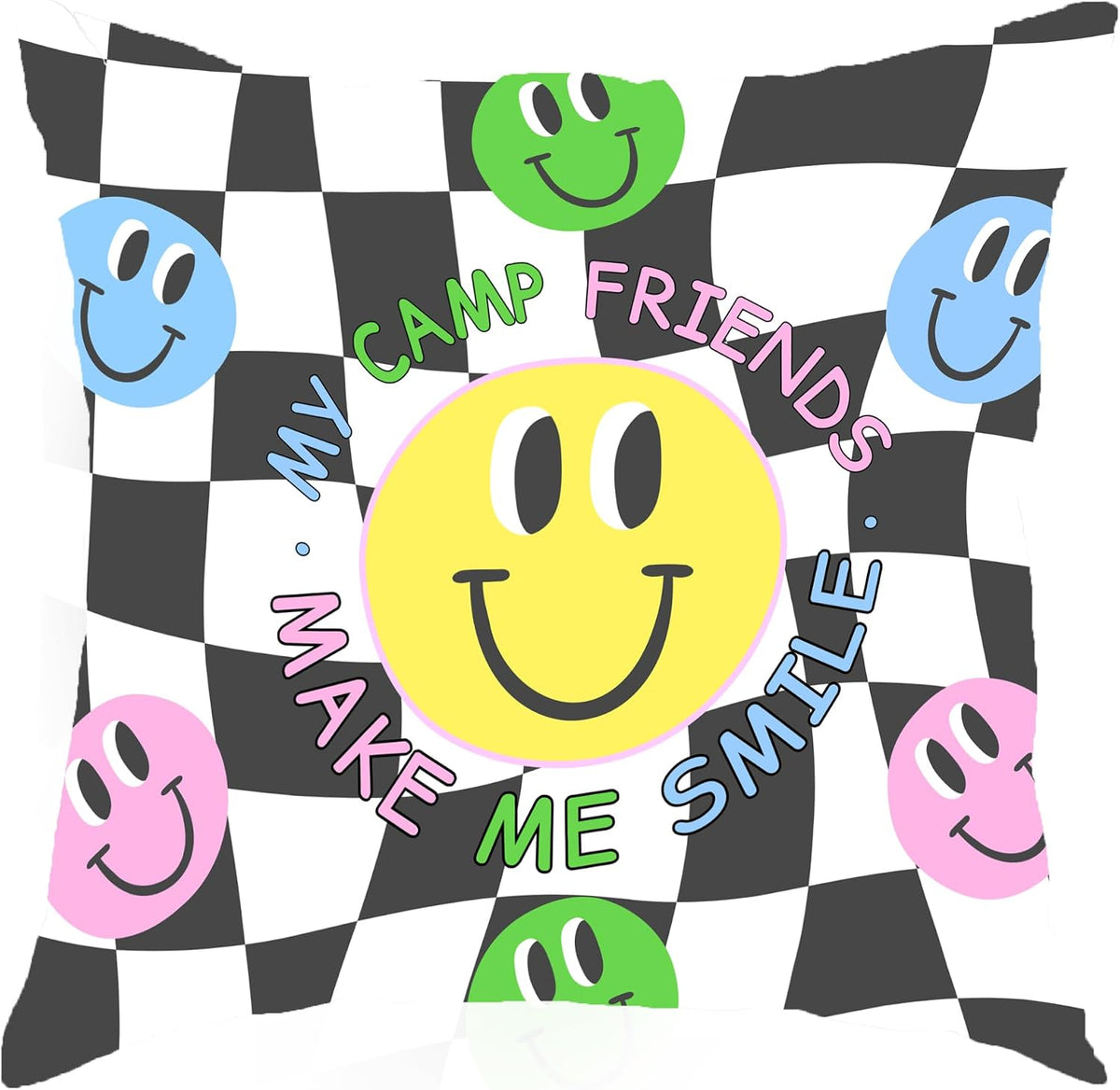 Gilbins Camp Bunk Kids Autograph Pillows A Great Pre-Camp Gift for Boys Or Girls Camp Retro (Checkerd Smile)