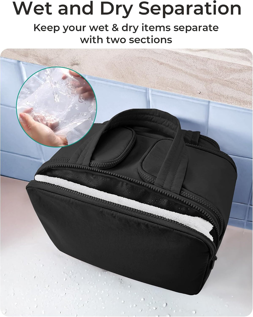 BAGSMART Travel Toiletry Bag, Crush Toiletry Bag for Women, Wide-open Puffy Toiletry Bags for Traveling, Large Travel Cosmetic Makeup Bag Organizer for Accessories,Toiletrie (Haze Green)