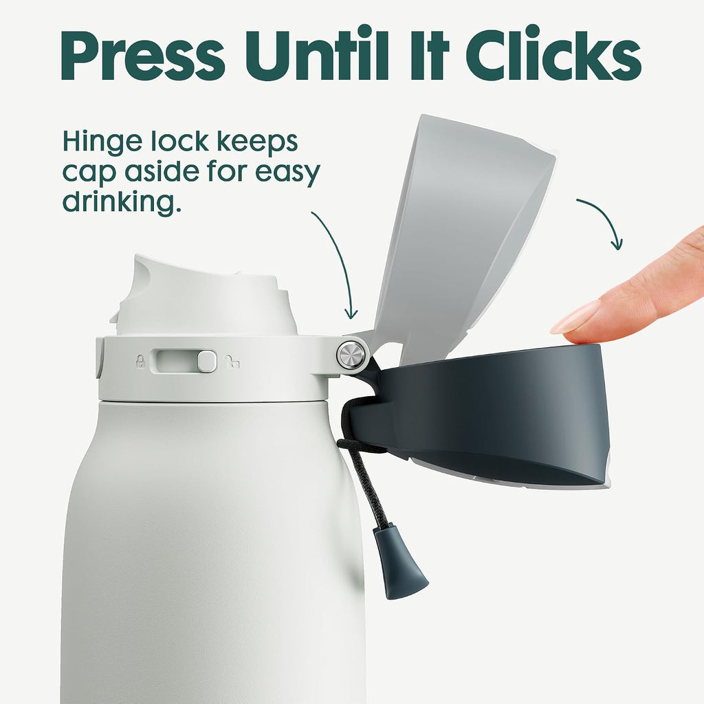 Meoky 24 oz Travel Water Bottle Stainless Steel: 2-in-1 Locking Lid, Frost