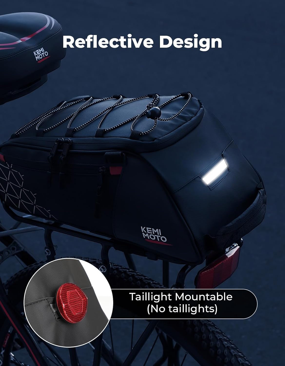 KEMIMOTO 8L Bike Rear Rack Bag, with 6L Removable Cooler Pouch