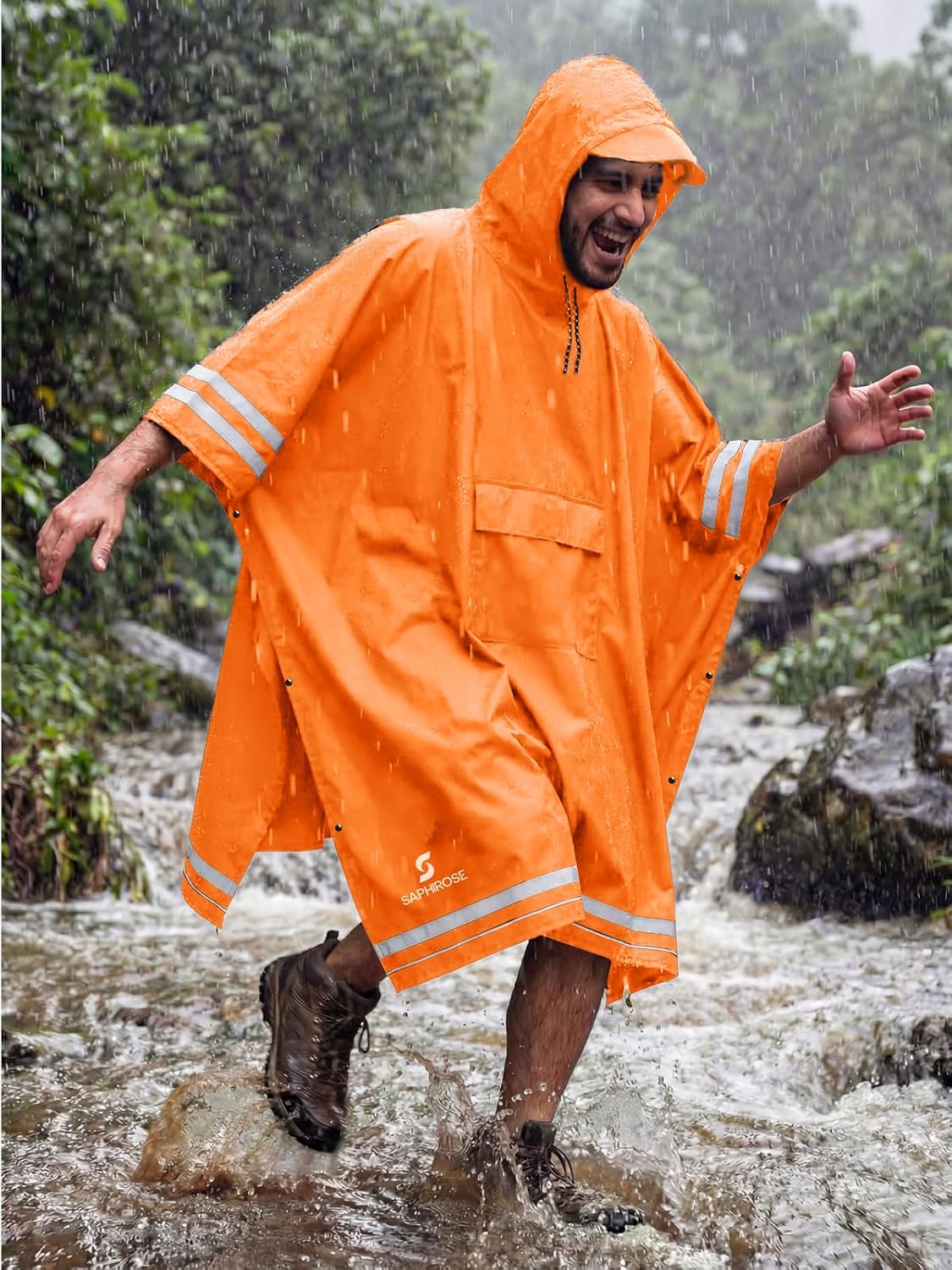 SaphiRose Hooded Rain Poncho Waterproof Raincoat Jacket for Men Women Adults