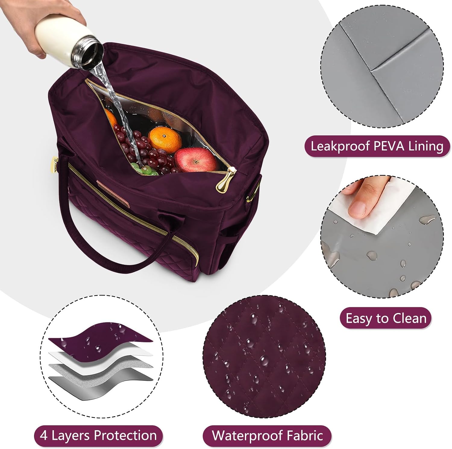 MIYCOO Insulated Lunch Bag Women, Large Tote Lunch Box for Work, 18L