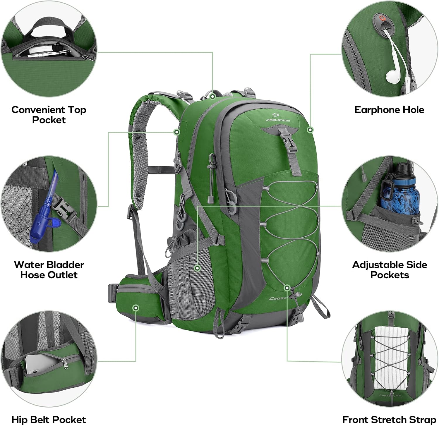 Maelstrom 40L Hiking Backpack, Lightweight Camping Daypack with Rain Cover