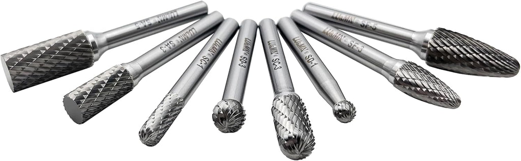 LU&MN Tungsten Carbide Burr Set, 1/4" Shank, 8 Pcs
